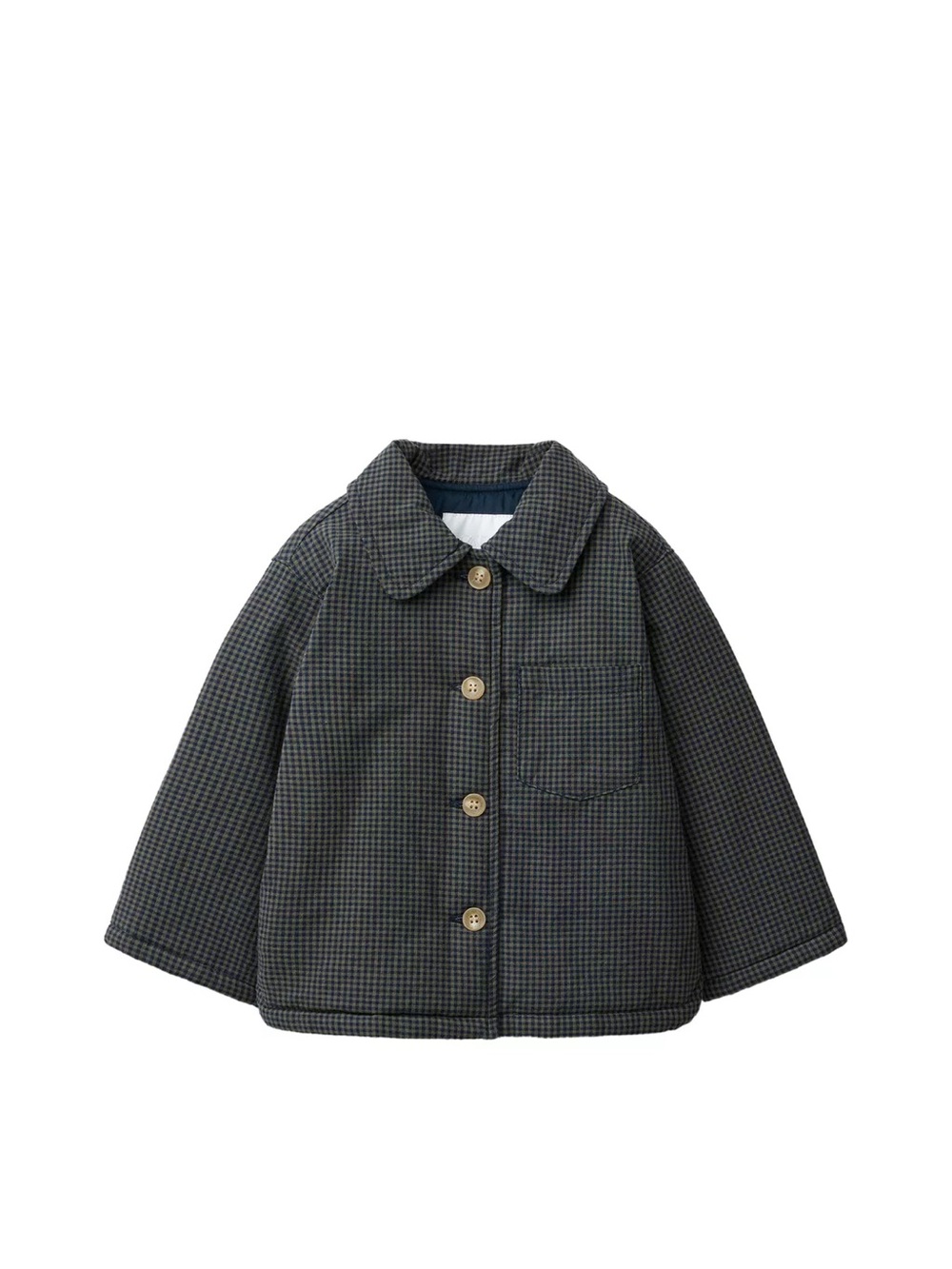 Zara Gingham Button-Up Collared Jacket Gray Navy